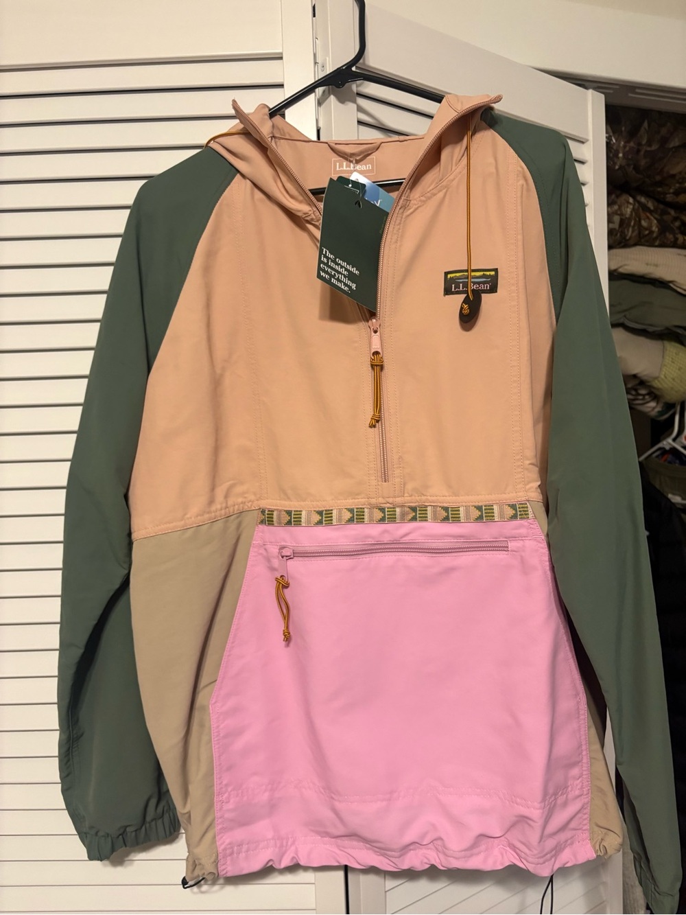 L.L. Bean Women's Colorblock Anorak Pullover Jacket - Pink/Green